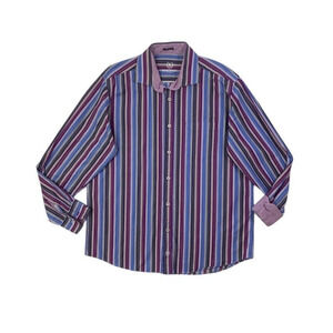 Bugatchi Uomo Shirt Mens XL Extra Large Classic Fit Striped Flip Cuffs Button Up